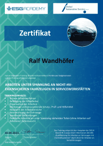 Teilnahmezertifikat zum arbeiten unter Spannung