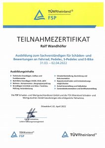 Teilnahmebescheinigung für Kfz-Gutachter-Seminare