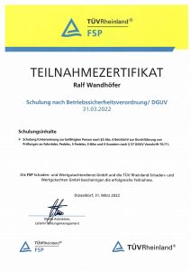 Teilnahmezertifikat zur Durchführung von Prüfungen.