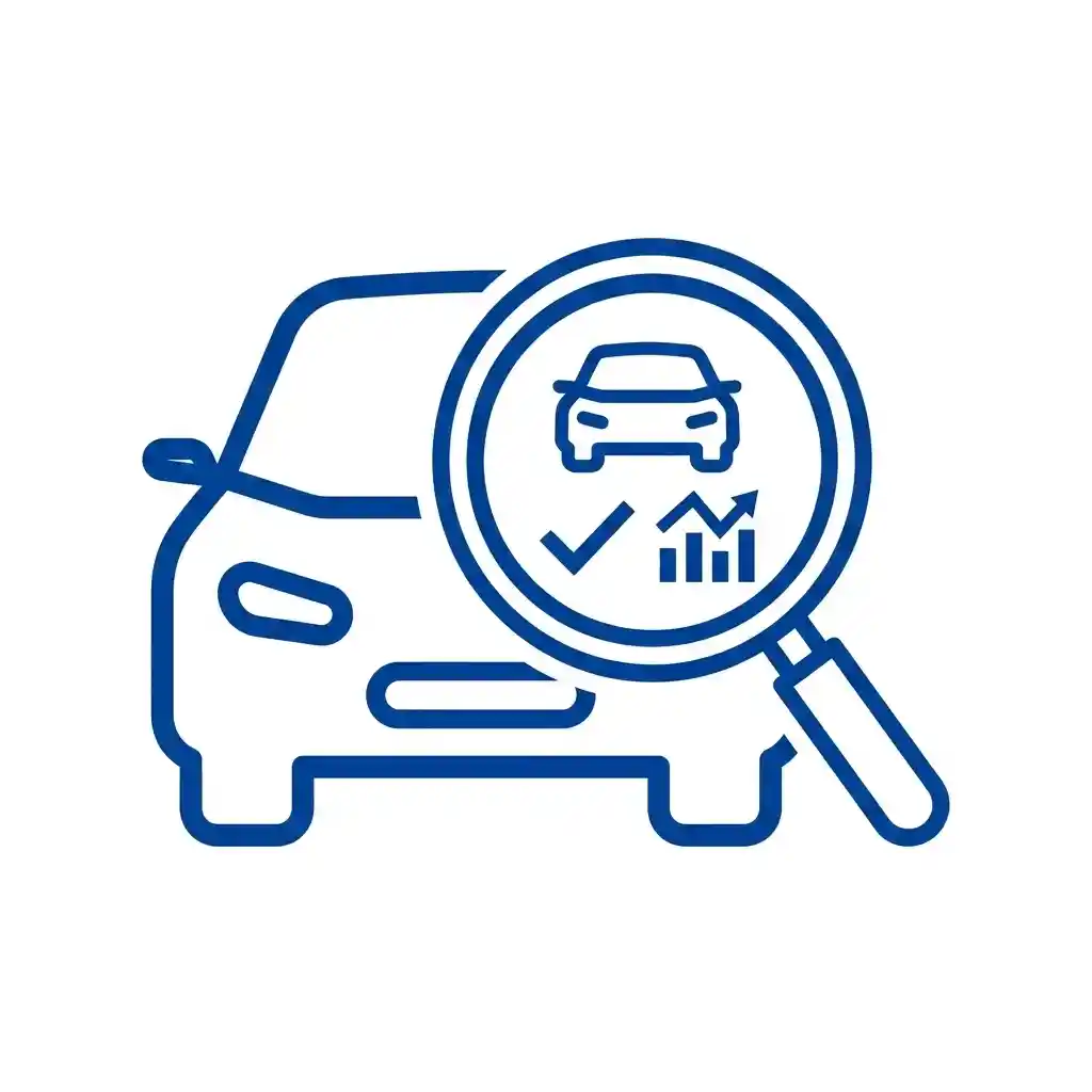 Dein KFZ Sachverständiger führt eine Gebrauchtwagenanalyse mit Lupe und Marktwert Statistik durch